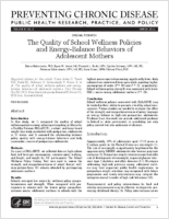 The Quality of School Wellness Policies and EnergyBalance Behaviors of Adolescent Mothers