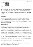 Virus AH5N1 de la influenza aviar altamente patgena en animales  Recomendaciones provisionales para la prevencin el monitoreo y las investigaciones de salud pblica