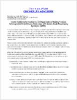 Interim Guidance for Institutions or Organizations Hosting Persons Arriving in the United States from Areas with Severe Acute Respiratory Syndrome SARS Wednesday May 14 2003 041 EDT 1241 PM EDT