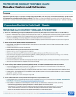 Preparedness Checklist for Public Health Measles Clusters and Outbreaks