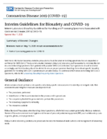Interim Guidelines for Biosafety and COVID19 Interim Laboratory Biosafety Guidelines for Handling and Processing Specimens Associated with Coronavirus Disease 2019 COVID19 May 11 2020