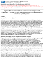 Updated recommendations for use of meningococcal conjugate vaccines  Advisory Committee on Immunization Practices ACIP 2010