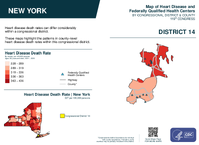 NY Congressional District 14 Heart Disease and Federally Qualified Health Centers Map 119th Congress