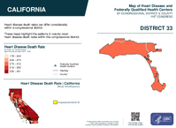 CA Congressional District 33 Heart Disease and Federally Qualified Health Centers Map 119th Congress