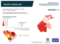 SC Congressional District 02 Heart Disease and Federally Qualified Health Centers Map 118th Congress