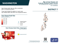 WA Congressional District 07 Heart Disease and Federally Qualified Health Centers Map 119th Congress
