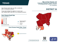 TX Congressional District 36 Heart Disease and Federally Qualified Health Centers Map 119th Congress