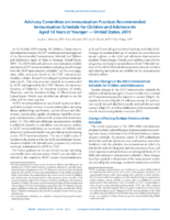 Advisory Committee on Immunization Practices Recommended Immunization Schedule for Children and Adolescents Aged 18 Years or Younger  United States 2019
