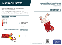 MA Congressional District 04 Heart Disease and Federally Qualified Health Centers Map 119th Congress