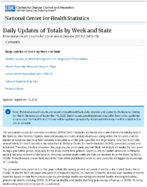 Provisional Death Counts for Coronavirus Disease COVID19 Daily Updates of Totals by Week and State Updated September 10 2020