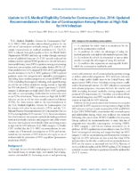 Update to US Medical Eligibility Criteria for Contraceptive Use 2016 Updated Recommendations for the Use of Contraception Among Women at High Risk for HIV Infection