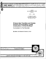 Report of Investigations 9262 Primary Gas Toxicities and Smoke Particle Characteristics During Combustion of Mine Brattices Development of a Test Parameter