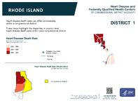 RI Congressional District 01 Heart Disease and Federally Qualified Health Centers Map 118th Congress