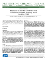 Predictors of SmokeFree Policies in Affordable Multiunit Housing North Carolina 2013