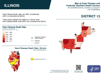 IL Congressional District 13 Heart Disease and Federally Qualified Health Centers Map 119th Congress