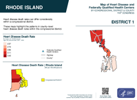 RI Congressional District 01 Heart Disease and Federally Qualified Health Centers Map 119th Congress