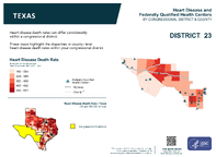 TX Congressional District 23 Heart Disease and Federally Qualified Health Centers Map 118th Congress