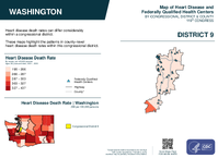 WA Congressional District 09 Heart Disease and Federally Qualified Health Centers Map 119th Congress