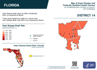 FL Congressional District 14 Heart Disease and Federally Qualified Health Centers Map 119th Congress