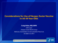 Considerations for use of Herpes zoster vaccine in 5059 year olds