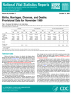Births Marriages Divorces and Deaths Provisional Data for November 1999