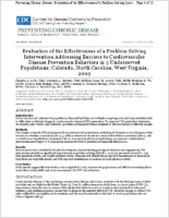 Evaluation of the Effectiveness of a ProblemSolving Intervention Addressing Barriers to Cardiovascular Disease Prevention Behaviors in 3 Underserved Populations Colorado North Carolina West Virginia 2009