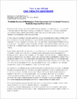 Probable Source of Monkeypox Virus Associated with Outbreak Traced to Rodents Imported from Ghana Wednesday July 02 2003 0645 EDT 645 AM EDT