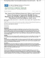 The Association Between Insurance Status and Cervical Cancer Screening in Community Health Centers Exploring the Potential of Electronic Health Records for PopulationLevel Surveillance 20082010