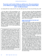 Prevention and Control of Influenza with Vaccines Recommendations of the Advisory Committee on Immunization Practices United States 201516 Influenza Season