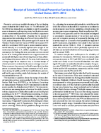 Receipt of Selected Clinical Preventive Services by Adults  United States 20112012