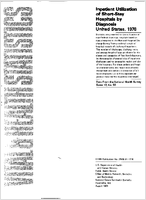 Inpatient Utilization of ShortStay Hospitals by Diagnosis United States 1978