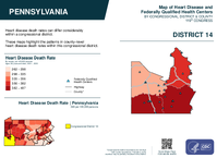 PA Congressional District 14 Heart Disease and Federally Qualified Health Centers Map 119th Congress