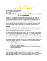 Clinical Considerations for the Evaluation of Ill Travelers from Liberia to the United States June 19 2015 1030 EDT 1030 AM EDT