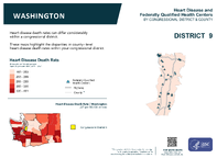 WA Congressional District 09 Heart Disease and Federally Qualified Health Centers Map 118th Congress