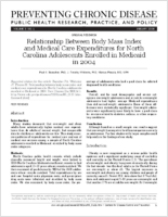 Relationship Between Body Mass Index and Medical Care Expenditures for North Carolina Adolescents Enrolled in Medicaid in 2004
