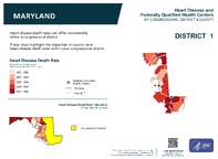 MD Congressional District 01 Heart Disease and Federally Qualified Health Centers Map 118th Congress