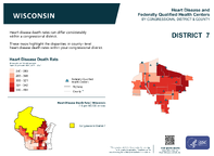 WI Congressional District 07 Heart Disease and Federally Qualified Health Centers Map 118th Congress