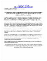 CDC Statement Regarding the Washington DC Processing and Distribution Center and Postal and Mailroom Facilities Who Directly Receive and Distribute Mail from This Center Wednesday October 24 2001 2230 EDT 1030 PM EDT