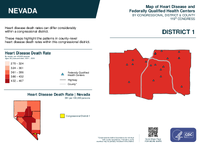 NV Congressional District 01 Heart Disease and Federally Qualified Health Centers Map 119th Congress