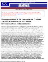 Recommendations of the Immunization Practices Advisory Committee ACIP General Recommendations on Immunization