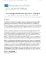 Restricting Unhealthful Food Advertising to Children and the First Amendment Response to Letter