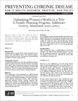 Optimizing Womens Health in a Title X Family Planning Program Baltimore County Maryland 20012004