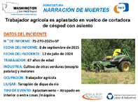 Agricultura narracin de muertes trabajador agrcola es aplastado en vuelco de cortadora de csped con asiento Washington 712702025sSP