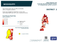 MS Congressional District 02 Heart Disease and Federally Qualified Health Centers Map 118th Congress