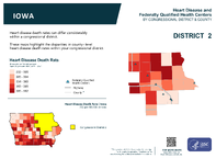 IA Congressional District 02 Heart Disease and Federally Qualified Health Centers Map 118th Congress