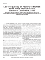 Low Frequency of PoultrytoHuman H5N1 Transmission Southern Cambodia 2005