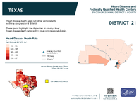 TX Congressional District 21 Heart Disease and Federally Qualified Health Centers Map 118th Congress