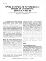 SARS Control and Psychological Effects of Quarantine Toronto Canada