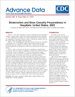 Bioterrorism and Mass Casualty Preparedness in Hospitals United States 2003