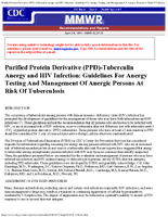 Purified Protein Derivative PPDTuberculin Anergy and HIV Infection Guidelines for Anergy Testing and Management of Anergic Persons at Risk of Tuberculosis